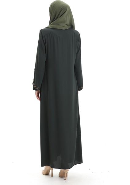 Büyük Beden Şeritli Ferace 2038-04 Haki indirimleri