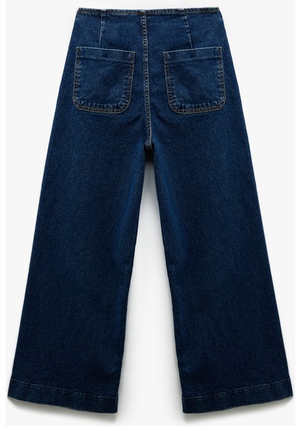 Yüksek Bel Rahat Kalıp Cepli Kısa Denim Pantolon - Culotte Jeans fiyatları