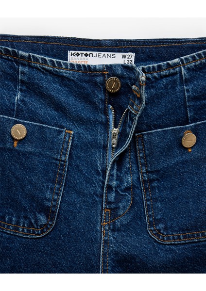 Yüksek Bel Rahat Kalıp Cepli Kısa Denim Pantolon - Culotte Jeans modelleri