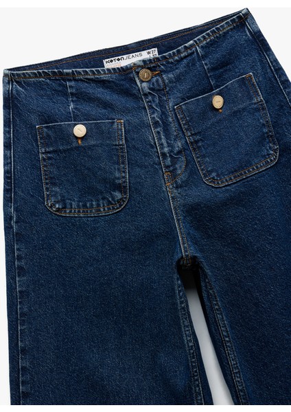 Yüksek Bel Rahat Kalıp Cepli Kısa Denim Pantolon - Culotte Jeans fırsatları