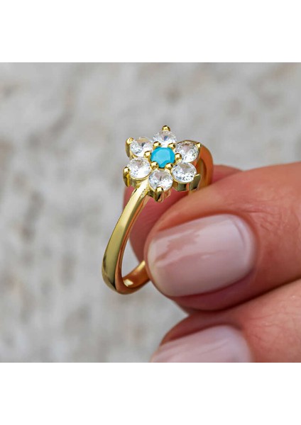 Gümüş Mavi Taşlı Gold Çiçek Kadın Set modelleri