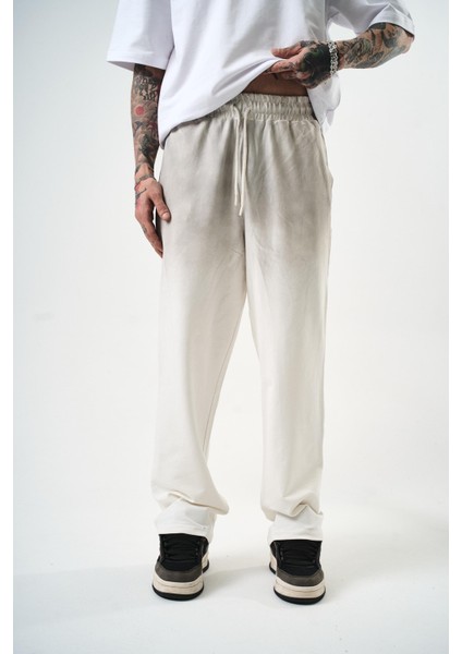 Erkek Sprey Baggy Eşofman Altı Ekru
