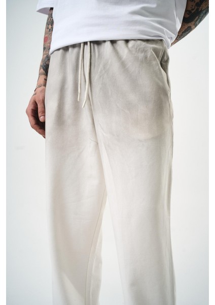 Erkek Sprey Baggy Eşofman Altı Ekru
