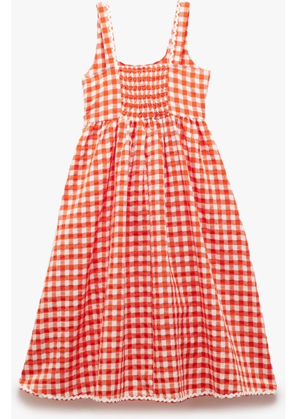 Viskon Karışımlı Yuvarlak Yaka Ekoseli Askılı Elbise fiyatları