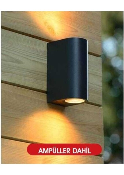 Amber Işık Siyah Kasa Çift Yönlü Duvar Aplik, İç ve Dış Mekan için Dekoratif Işık