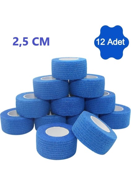 12 Adet Kendinden Yapışkanlı Elastik Koban Bandaj Kendine Yapışan Coban Mavi Renkli