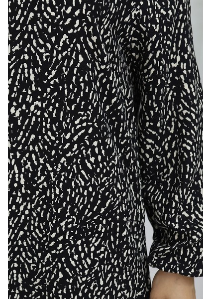 Viskon Kumaş Kolu Lastikli Desenli Elbise 2038-01 Siyah Bej fırsatları