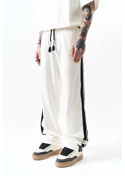 Erkek Şerit Detaylı Interlok Baggy Eşofman Altı Ekru fiyatları