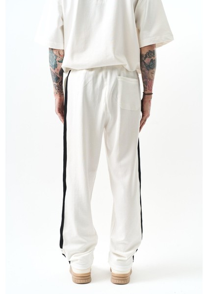 Erkek Şerit Detaylı Interlok Baggy Eşofman Altı Ekru fırsatları