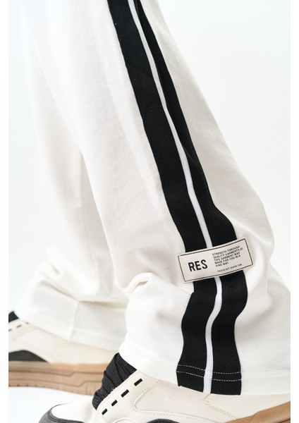 Erkek Şerit Detaylı Interlok Baggy Eşofman Altı Ekru indirimleri