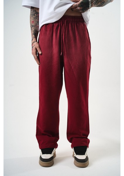 Erkek Sprey Baggy Eşofman Altı Bordo