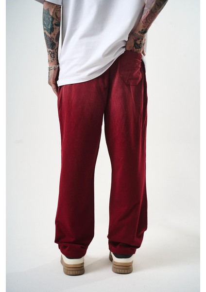 Erkek Sprey Baggy Eşofman Altı Bordo