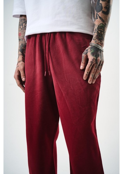 Erkek Sprey Baggy Eşofman Altı Bordo