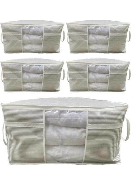 5 Adet - Pencereli Saklama Çantası - Pencereli Yastık Hurcu - 75 x 40 x 40 cm - Çizgili Model