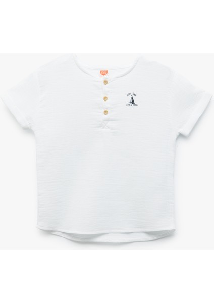 Kısa Kollu Bisiklet Yaka Düğme Detaylı Pamuklu Gömlek