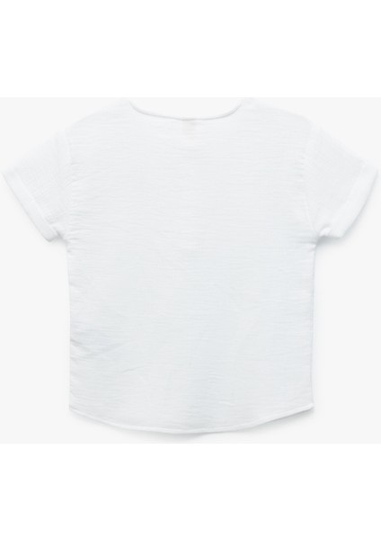 Kısa Kollu Bisiklet Yaka Düğme Detaylı Pamuklu Gömlek fiyatları