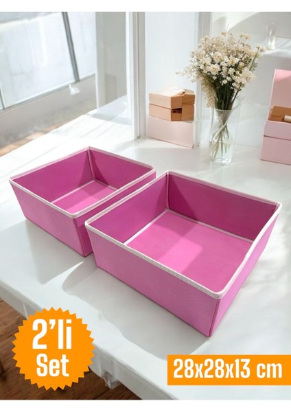 2'li Pembe Çekmece Içi Düzenleyici Organizer Set - Çok Amaçlı Dolap Içi Kutu Seti ( 28*28*13CM )