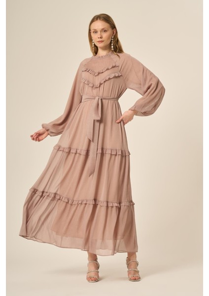 Ftz Kadın Simli Elbise Beige 31144