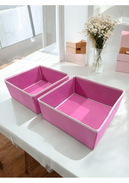 2'li Pembe Çekmece Içi Düzenleyici Organizer Set - Çok Amaçlı Dolap Içi Kutu Seti ( 28*28*13CM ) fiyatları