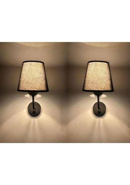 Siyah Metal Dekoratif Pilli Aplik, 2'li, E14 Duy, Şık ve Modern Tasarım
