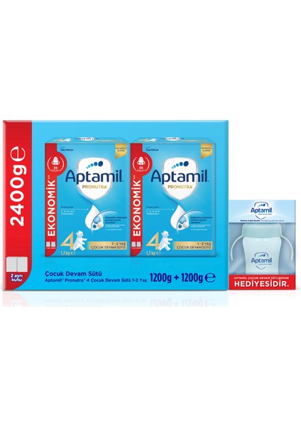 4 Devam Sütü 1200 Gr 1 Yaş+ Mega Size İkili Paket + Aptamil Suluk Hediye