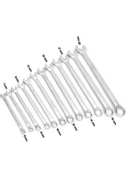 Iki Ağızlı Açık ve Kapalı Anahtar Seti 12'li Set Adet Düz 6-7-8-9-10-12-13-14-17-19-22 mm Kombine