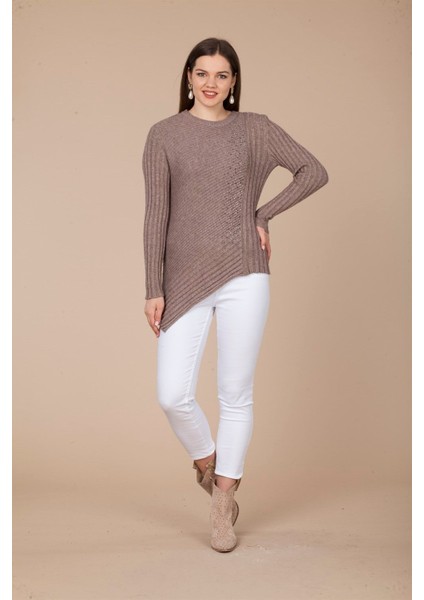 Kadın Asimetrik Kesim Triko Beige 20-584