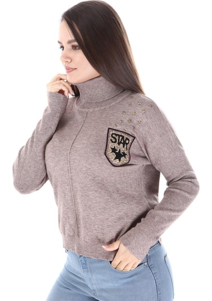 Kadın Zımba Taş Detay Triko Beige 21-1305