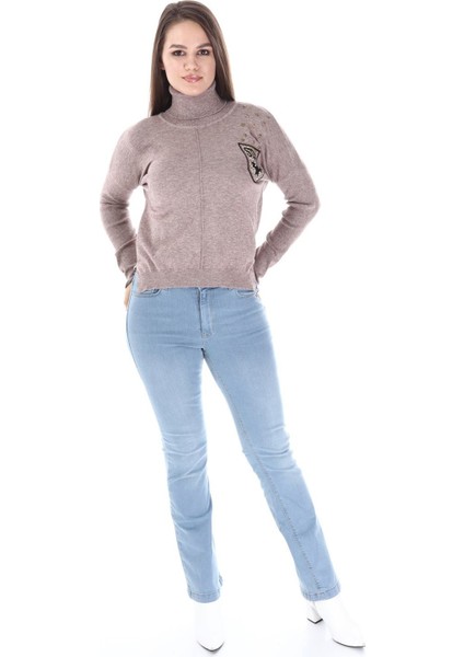 Kadın Zımba Taş Detay Triko Beige 21-1305