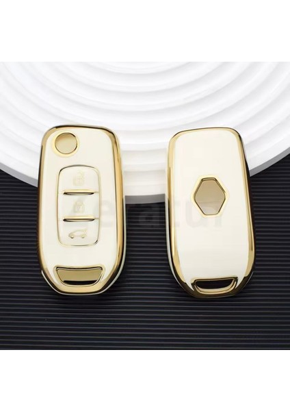 Renault Express Van Sustalı Anahtar Kılıfı Beyaz-Gold
