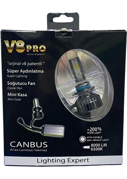 9V-32V Hb3 9005 Dob LED Xenon Far Ampul Seti V8 Canbus 6500K 8000 Lümen