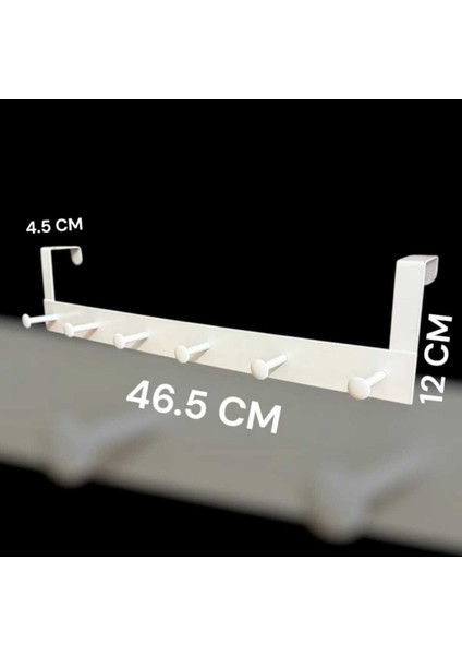 Pratik ve Şık 6'lı Metal Kapı Arkası Askısı - 30 kg Taşıma Kapasitesi, Beyaz 46.5 cm Uzunluk fırsatları