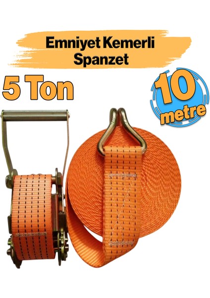 Cırcırlı Gırgır Spanzet Yük Gerdirme Halatı Eşya Sabitleme Sapan 5 Ton 10 Metre Emniyet Kemerli