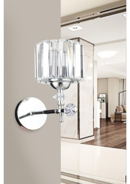 Cam Cabo Tekli Gümüş Y-10 Kristal Taşlı Aplik Gümüş Taşlı E27 1