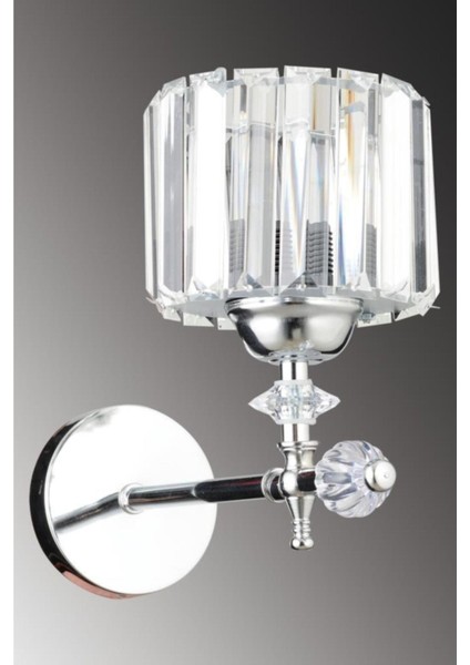 Cam Cabo Tekli Gümüş Y-10 Kristal Taşlı Aplik Gümüş Taşlı E27 1