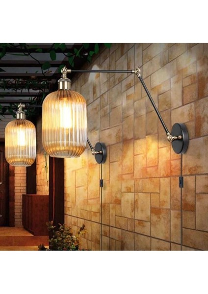 Retro üç mafşalı bal camlı rustik vintage kablolu aydınlatma, siyah renk, E27 duy, metal materyal