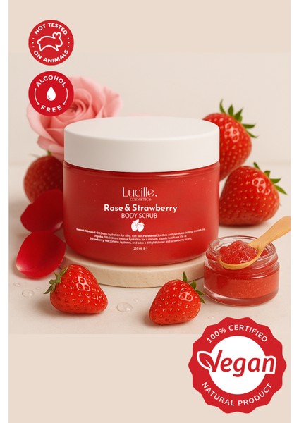 %100 Vegan Çilek Aromalı Şekerli Body Scrub , Nemlendirici Vücut Peelingi - 250 gr fiyatları