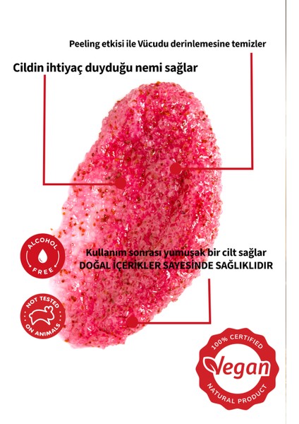 %100 Vegan Çilek Aromalı Şekerli Body Scrub , Nemlendirici Vücut Peelingi - 250 gr modelleri
