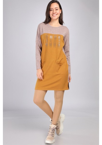 Kadın Renk Geçişli Uzun Tunik Beige 21-1144