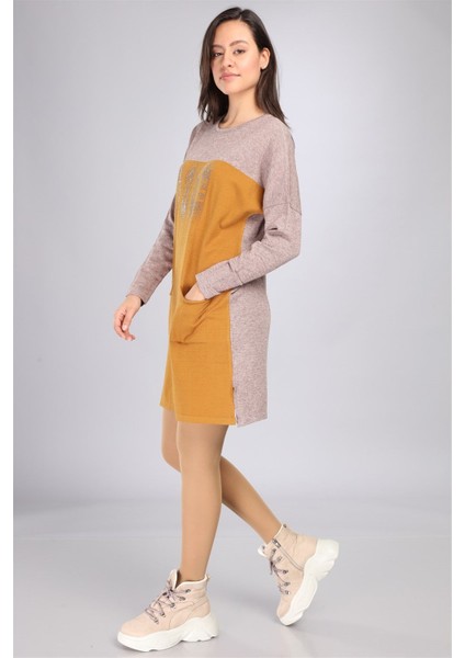Kadın Renk Geçişli Uzun Tunik Beige 21-1144