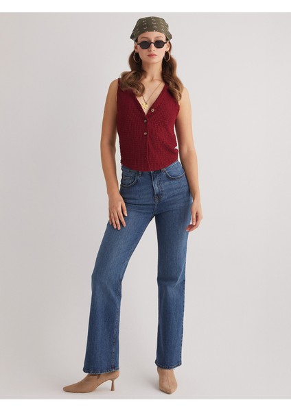 Milan 298 Yüksek Bel Mavi İspanyol Flare Bootcut Jeans Kadın