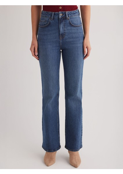 Milan 298 Yüksek Bel Mavi İspanyol Flare Bootcut Jeans Kadın