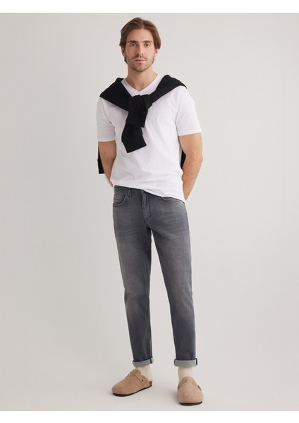 Alex 196 Normal Bel Gri Tapared Slim Jeans Erkek