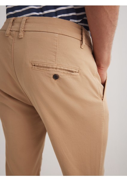 Lucas 4242 Erkek Rahat Kalıp Bej Chino Pantolon Likralı