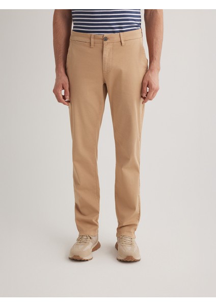 Lucas 4242 Erkek Rahat Kalıp Bej Chino Pantolon Likralı