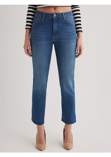 Julia 126 Normal Bel Mavi Crop Flare Jeans Kadın fırsatları