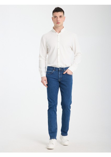 Alex 100 Normal Bel Mavi Tapared Slim Jeans Erkek