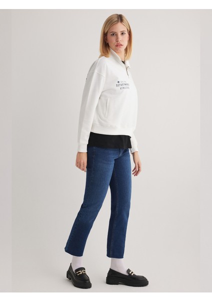 Julia 102 Normal Bel Koyu Mavi Crop Flare Jeans Kadın