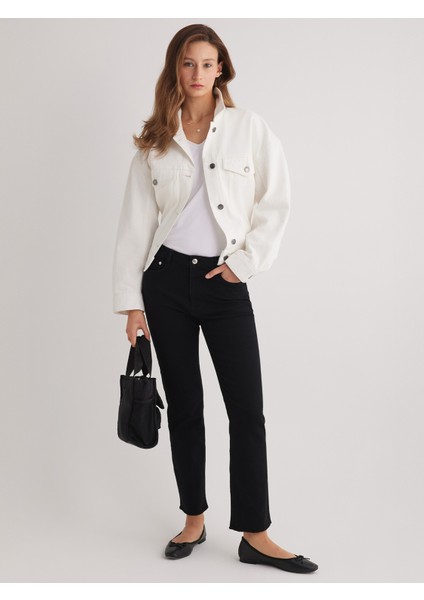Julia 96 Normal Bel Siyah Crop Flare Jeans Kadın
