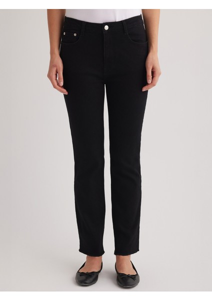 Julia 96 Normal Bel Siyah Crop Flare Jeans Kadın